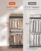 CASAMAYA Clothes Rack, Portable Closet, 27.6 Inch Wardrobe Closet, Clothes Storage Organizer with Shelves and 2 Hanging Rods,