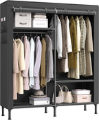 SONGMICS Wardrobe Closet, 65 Inch Heavy Duty Portable Closet, Freestanding Closet Organizer, Clothes Rack with Cover, 2 Hangi