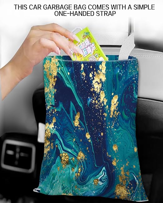 Car Trash Can, Durable Hanging Car Trash Garbage Bag, Cute Automotive Garbage Cans Organizer, Luxury Ocean Marble