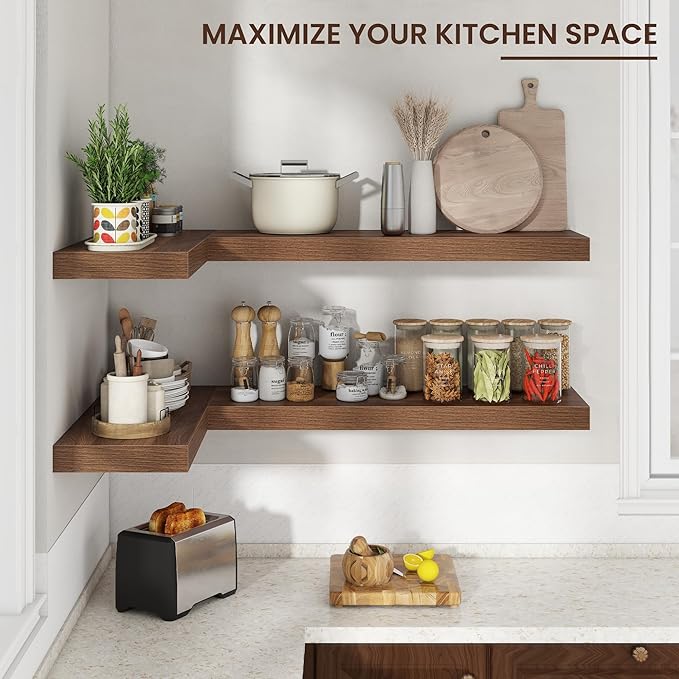 Floating Shelves for Wall, 30" W x 12" D x 2" H, 2 Pack of Long Wall Mounted Engineered Wood Shelves with Invisible Brackets 