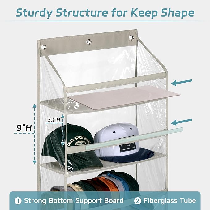 AOODA Clear Over the Door Hat Racks for Baseball Caps, Large Holds up to 72 Caps Hat Storage Organizer for Closet Wall, Deep 