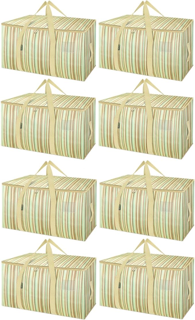 BALEINE 8-Pack Oversized Moving Bags with Reinforced Handles, Heavy-Duty Storage Tote for Clothes, Moving Supplies (Color Str