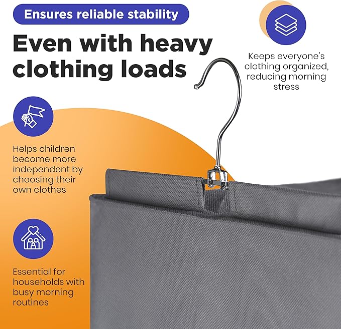 Handy Laundry Hanging Clothes Organizer for Kids - 6-Shelf Closet Daily Clothing Organization Labeled Shelves with Days of Th