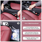 Car Seat Gap Filler 2 Pack, Auto Seat Side Gap Filler Organizer with Storage Slot & Hook, 3 in 1 Carseat Gap Spacer Plug Strip Universal Fit Car SUV Truck Fill The Gap Between Seats & Console, Black