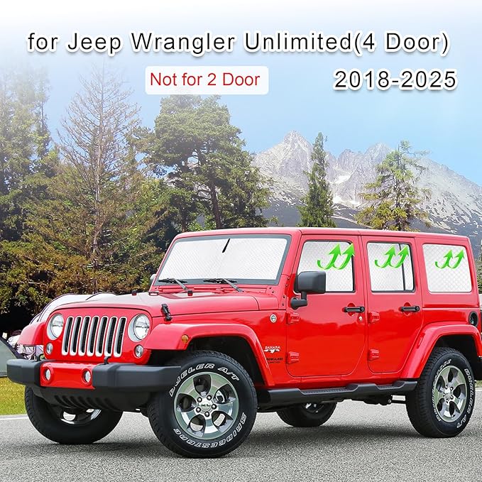 KMF 7pcs Sun Shades for Jeep Wrangler 4 Door 2018-2025 Accessories, Unlimited Sunshade Full Car Window Covers for Windshield Side Rear, UV Block and Blackout Privacy for Car Camping Outdoor