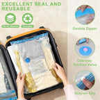 15 Pack Vacuum Seal Bags for Clothing Travel with -60000Pa USB Pump, Save 80% of Space for Clothes (15 Combo)