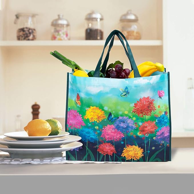 NymphFable 6 Pack Grocery Bags Reusable Butterflies colorful Flowers Shopping Bags Washable Foldable Tote Bag 50LBS
