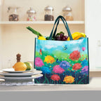 NymphFable 6 Pack Grocery Bags Reusable Butterflies colorful Flowers Shopping Bags Washable Foldable Tote Bag 50LBS