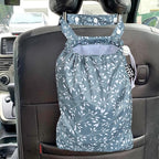 Waterproof Car Trash Bag Reusable Portable Garbage Can with Drawstring Top Adjustable Hanging Strap Leakproof & Washable for Cars SUVs & Trucks (Leaves)