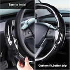 Steering Wheel Cover for 2017-2023 Tesla Model 3 2020-2024 Tesla Model Y, Carbon Fiber Steering Wheel Cover for Tesla Model 3/Y Accessories, Glossy Black