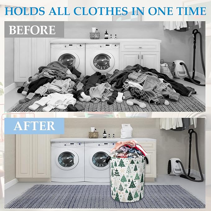 Christmas Tree Laundry Basket Woodland Collapsible Laundry Hamper Clothes Toy Storage Bin for Bathroom Bedroom Room Decor 16"