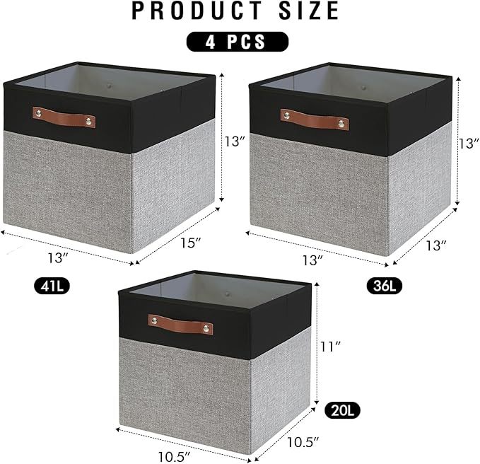 Bagnizer 13x15x13 Storage Cube Bins, Foldable Storage Organizer Baskets, Fabric Cube Storage Boxes with 2 Reinforced PU Handl