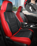 FREESOO Red Black Front Car Seat Covers - Faux Nappa Leather Seat Covers for Cars, with Carbon Fiber Texture Seatbelt Pads, I