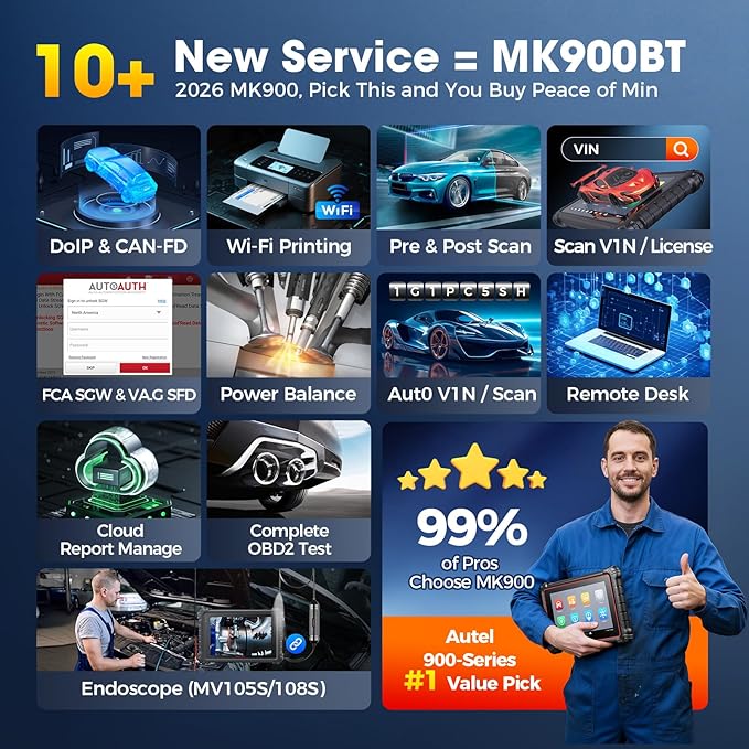 Autel MaxiCOM MK900 Bidirectional Scanner: 2026 Up of MaxiCheck MX808S MK808S, Work as MK900-BT MK900BT MX900 OBD2 Diagnostic