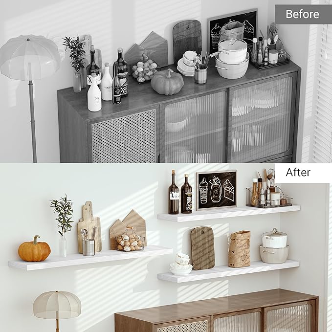 Vivelove 55" Long Floating Shelves for Wall, 10.3" Deeper & Thicker Storage Shelf for Living Room, Kitchen, Farmhouse,Wall Sh