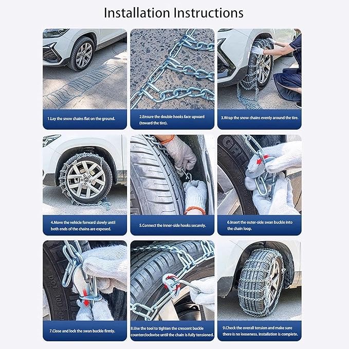 Snow Chains, Thickened and Wear-Resistant High Carbon Steel Anti Slip Tire Chain for Light Truck, Pickups, and SUVs, Qick Eas