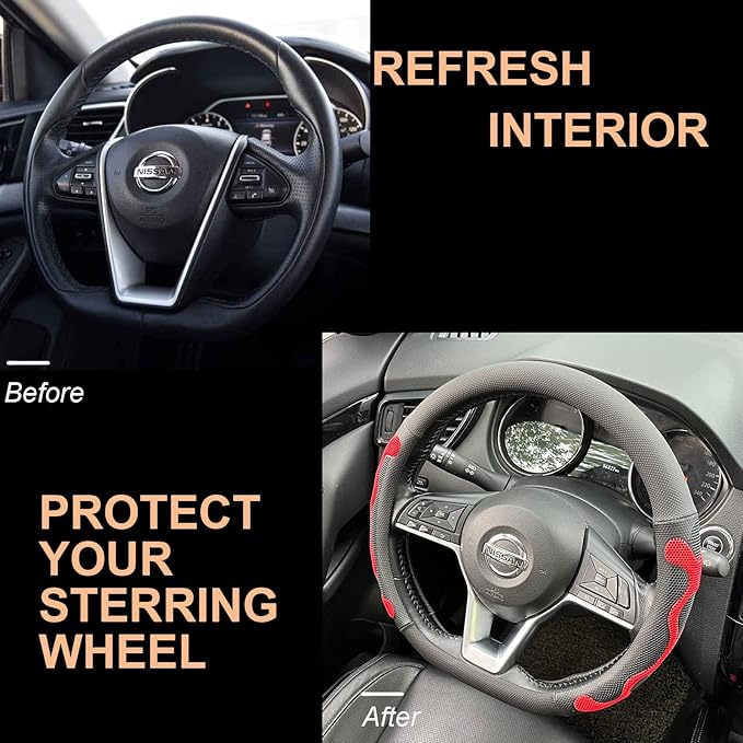 PINCTROT D Shaped Comfy Grip Steering Wheel Cover, Anti-Slip Design, Flat Bottom 14.5-15 Inch(Silicone Red)