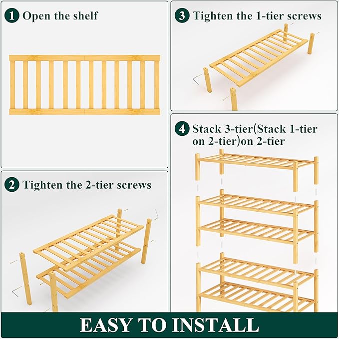 Smiry Shoe Rack, 5 Tier Thick Bamboo Shoe Organizer, Stackable Free Standing Wooden Shoe Storage Shelf for Closet, Entryway, 