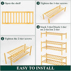 Smiry Shoe Rack, 5 Tier Thick Bamboo Shoe Organizer, Stackable Free Standing Wooden Shoe Storage Shelf for Closet, Entryway, 