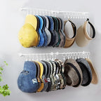 Hat Rack Wall Cap Organizer - Baseball Hat Racks Display Holder with 40 Hooks - Modern Metal Black Hats Storage Wall Mounted 
