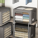 4 Pack Clothes Storage Bins with Metal Frame - 22L Stackable Storage Box with Lid，Foldable Storage Container Organizer for Cl