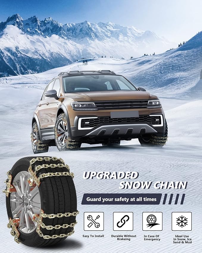 SCITOO 225-275mm Snow Chains for Car Pickup Trucks SUV,8 Pack Quick Easy Installation Tire Traction Chain,Portable Reusable A