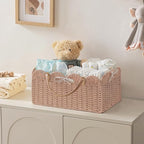 HBlife Baby Diaper Caddy, Paper Rope Storage Baskets Nursery Bin with Removable Divider, Portable Car Organizer for Diapers, 