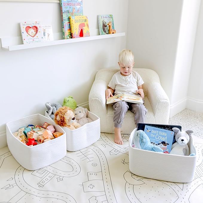 NaturalCozy Storage Baskets 16.8”x13”x7.6” Cotton Rope Woven Baskets for Organizing 3-Pack | Toy Storage Bins | Basket for Sh