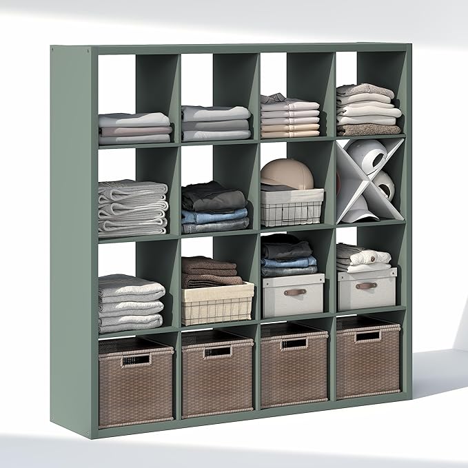 Furinno Cubic Closet Organizers and Storage, 16-Cube Closet Organizer, Open Shelf Closet Storage, Extra Thick Frame for Wardr