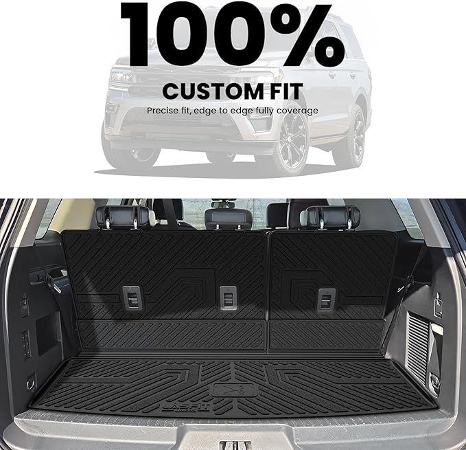 LASFIT Cargo Mat for Ford Expedition 8 Seats Standard 2021-2024(Not Fit 7 Seats Max) Backrest Liner, Custom Fit All Weather Protector Split Design Easy Installation Trunk with Seatback Mat,4 pcs Black