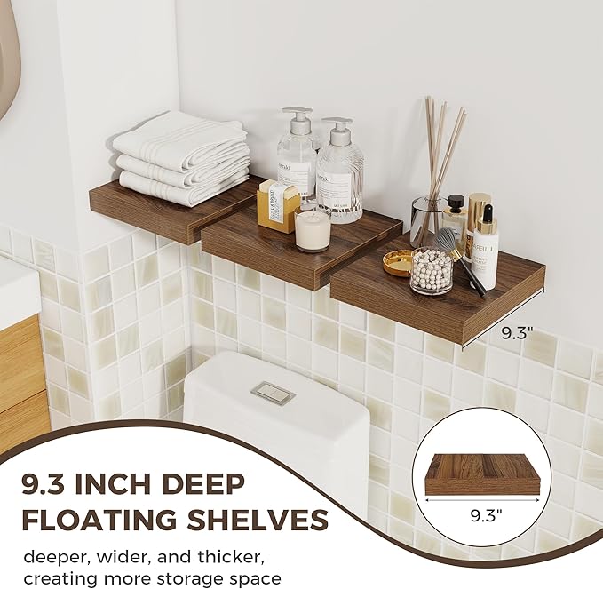 Fun Memories Square Floating Shelves for Wall, 9.3" W x 9.3" D x 1.4" H, Shelves for Wall with Invisible Brackets, Small Wood