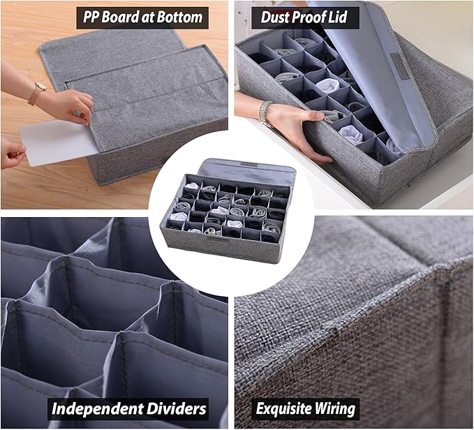 AARAINBOW Underwear Socks Ties Storage Organizer with Lids Foldable Closet Drawer Organizer 30 Cells, Fabric Wardrobe Divider