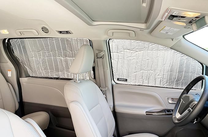 Side Window Front Seat Reflective Sunshade Custom Fit for 2011 2012 2013 2014 2015 2016 2017 2018 2019 2020 Toyota Sienna Minivan, L, LE, SE, XLE, Limited, UV Reflector Accessories (2pcs)