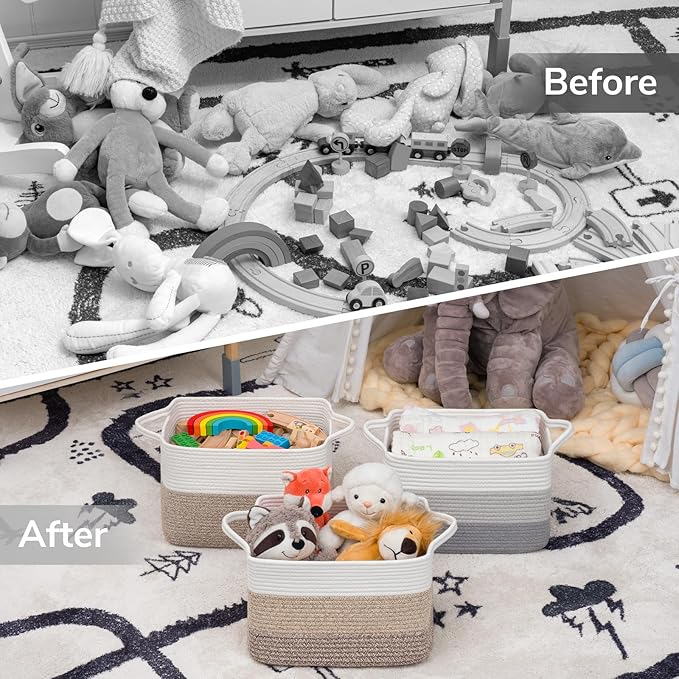 Goodpick Woven Storage Basket, Closet Storage Bins for Books, Towels, Cotton Rope Organizer with Handles, Square Toy Gift Bas