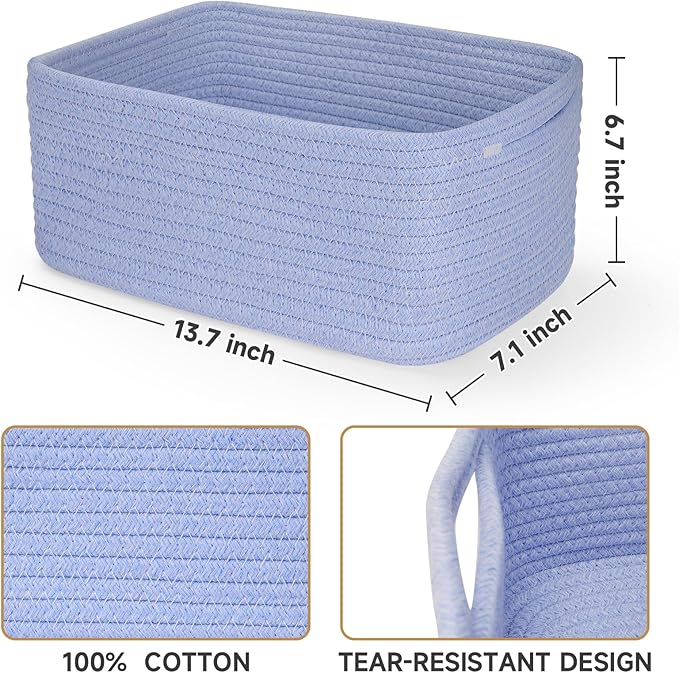 3-Pack Storage Baskets for Organizing | Woven Shelf Toy Basket | Rope Baskets for Gifts Empty | Closet Organizer Bins with Ha