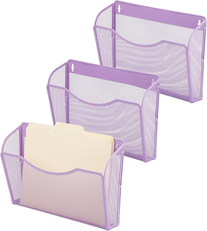 EASEPRES 3 Single Pocket Mesh Hanging File Organizer, Vertical Wall Mounted Magazine File Holder, Mount Basket Mail Paper Doc
