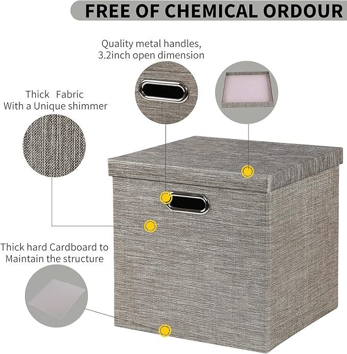 Posprica Storage Bins with Lids,13×13×13 Foldable Storage Cube Baskets Boxes Fabric Drawers for Closet Shelf Cabinet Bookcase