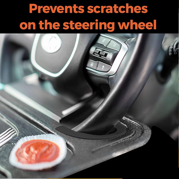 ENRICH UP 2-in-1 Car Steering Wheel Tray - Steering Wheel Desk for Laptop, Multipurpose Car Table for Eating & Work, Adjustable Car Food Tray with Silicone Rings (Black Limited)