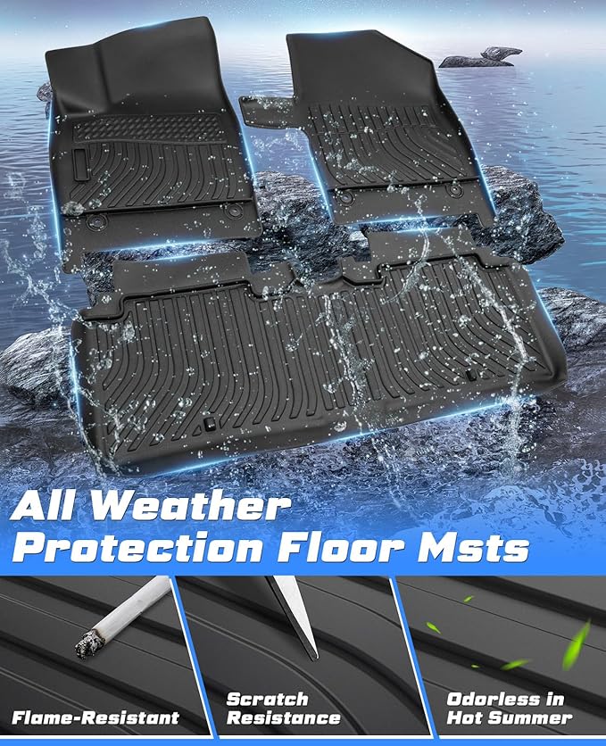 Sunsdrew Floor Mats for 2022-2024 Kia EV6 Accessories, All Weather Floor Liners Front Rear 2 Rows Car Mats TPE Rubber Raised Edge