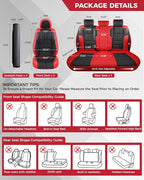 FREESOO Red Black Car Seat Covers Full Set - Faux Nappa Leather Seat Covers for Cars, with Front Seatbelt Pads, Breathable In