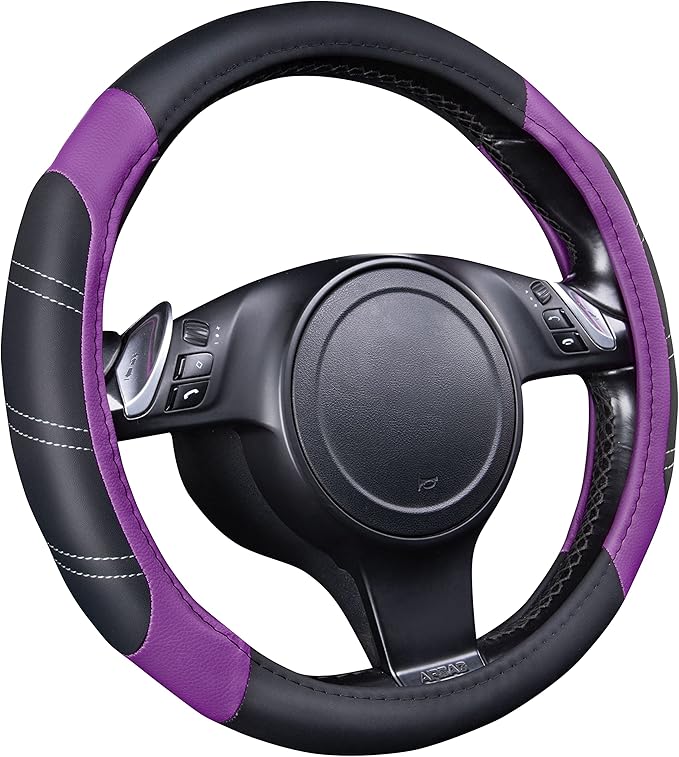 CAR PASS Line Rider Microfiber Leather Sporty 14.5-15 inch Steering Wheel Cover Universal Fits for 95% Truck,SUV,Cars, Anti-S
