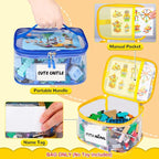 Tesuko 6 Pack Clear Toy Storage Bag with Name Tag& Manual Pocket, Waterproof Transparent PVC Toy Organizer Case for Lego Bric