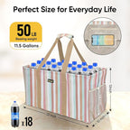 BALEINE Extra Large Utility Tote Bag with Reinforced Wire Frame, Reusable Grocery Bag for Shopping, Picnic (Color Stripe, 22''x12''x10'')