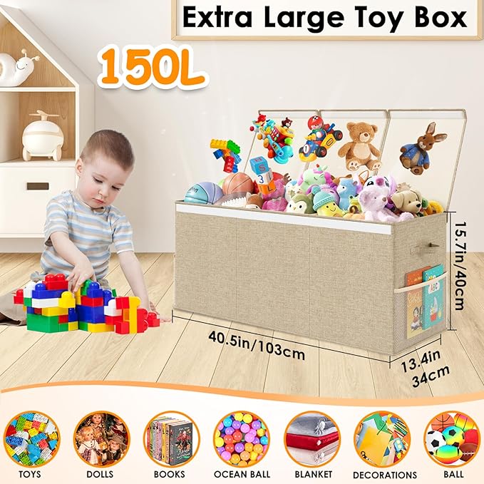 Extra Large Toy Box Chest with Lid, Kids Toy Storage Organizer for Boys Girls, Big Toy Bin Basket Extra Large Toy Storage Box