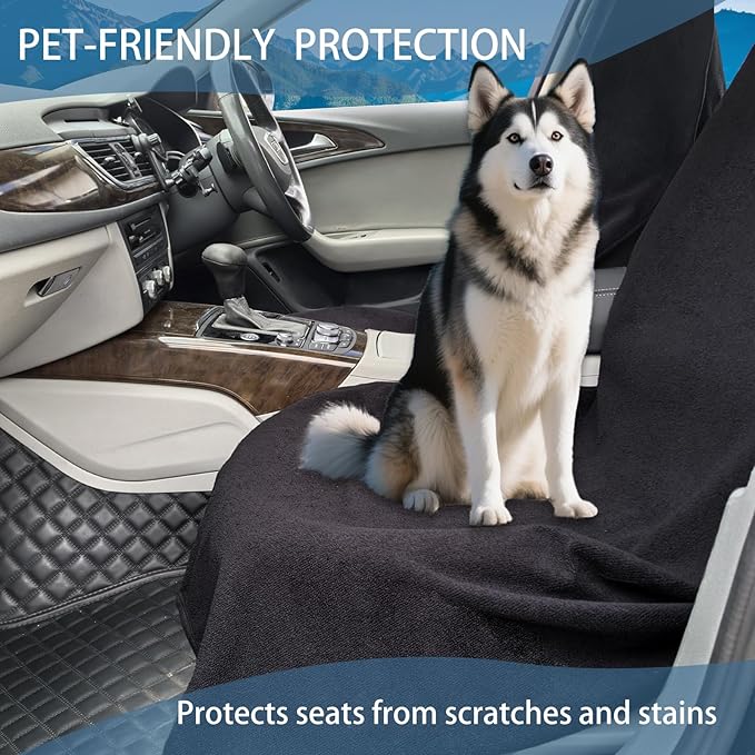 Towel Car Seat Covers - Super Absorbent Front Seat Protectors for Gym, Pets & Travel | Quick-Dry Towel Fabric | Universal Non