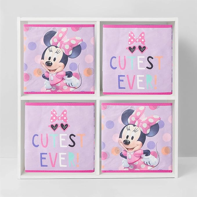 Idea Nuova Disney Minnie Mouse Set of Two Spacious Collapsible Storage Cubes, 10"x10", Minnie Mouse / Pink