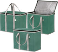 VENO 3 Pack Cooler Bag Insulated Reusable Grocery Shopping Bag, Food Delivery, Heavy Duty, Large Size, Durable Handles, Double Zippers, Lid, Collapsible (Green, 3 Pack)