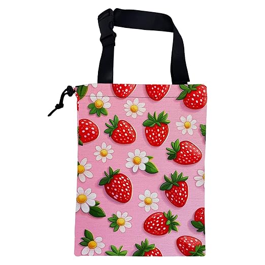 Car Garbage Bag Abstract Strawberry and Floral Hanging Canvas Car Trash Bag Drawstring Car Back Seat Organizer for Car Back Front Seat Console with Adjustable Buckle