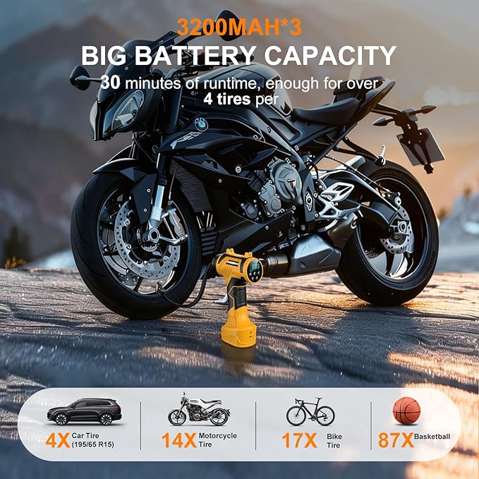 Tire Inflator Portable Air Compressor Built-in Battery - Corded/Cordless Tire Inflator - 9600 mAh & 12V DC, 2X Faster Inflation Handheld Air Compressor, 160PSI Air Pump for Car, SUV, Motorcycle, Ball