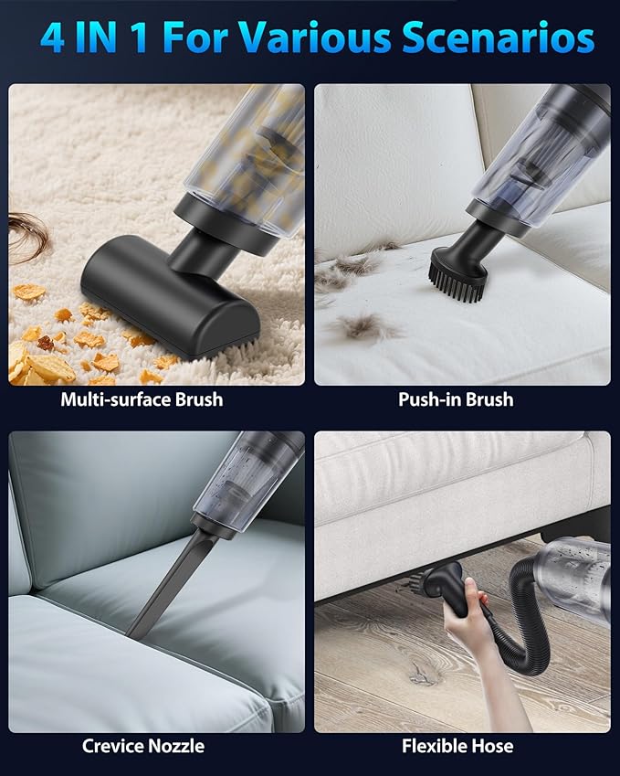 Handheld Vacuum Cordless 1.1 Pounds Car Vac 10000PA Hand Held Vacuums 4-in-1 Hand Vac Cordless Rechargeable HEPA Filter Large